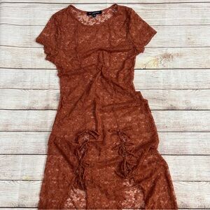 One Clothing Women’s Medium Rust Orange Lace Maxi‎ Dress Short Sleeve Boho